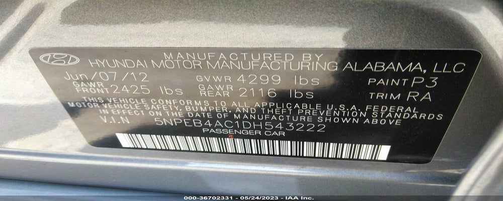 5NPEB4AC1DH543222 2013 HYUNDAI SONATA photo no. 9