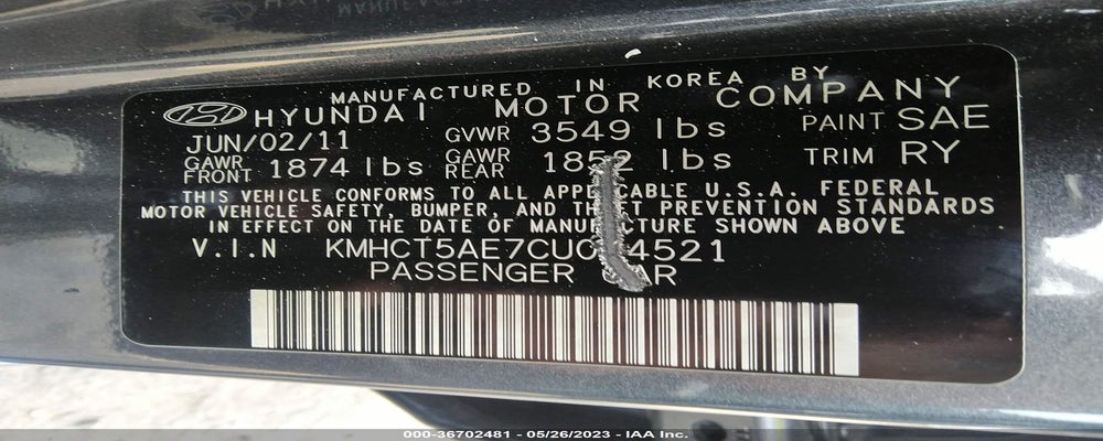 KMHCT5AE7CU004521 2012 HYUNDAI ACCENT photo no. 9