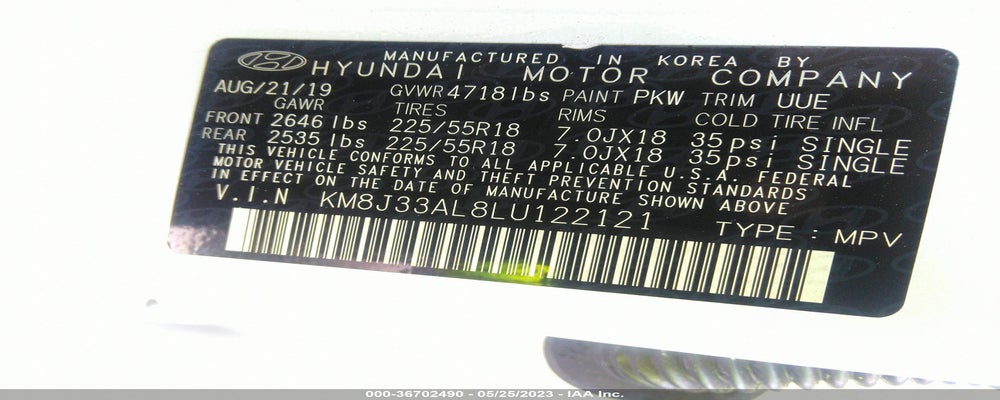 KM8J33AL8LU122121 2020 HYUNDAI TUCSON photo no. 9