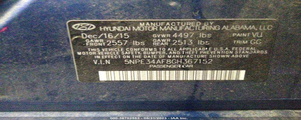 5NPE34AF8GH367152 2016 HYUNDAI SONATA photo no. 9