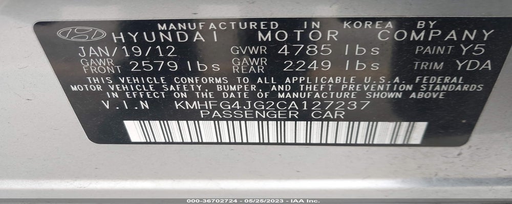 KMHFG4JG2CA127237 2012 HYUNDAI AZERA photo no. 9