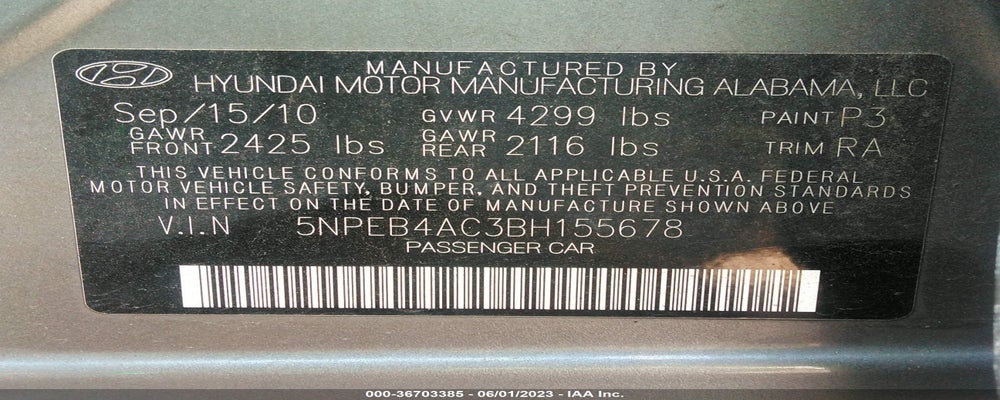 5NPEB4AC3BH155678 2011 HYUNDAI SONATA photo no. 9