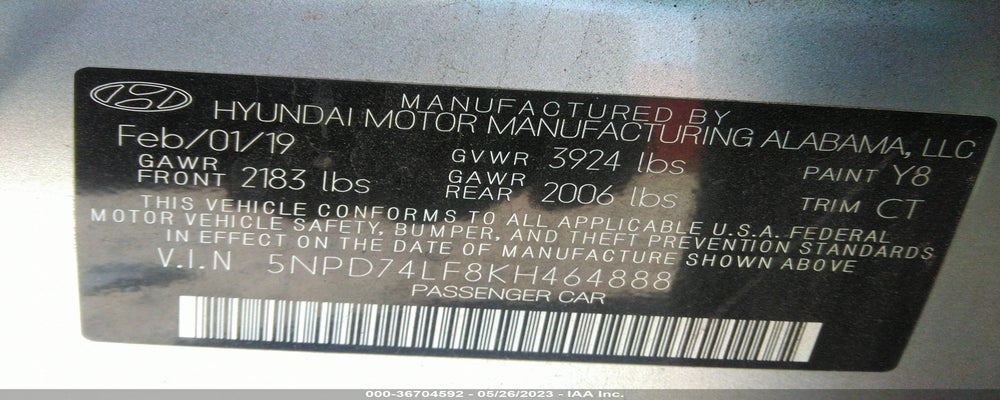 5NPD74LF8KH464888 2019 HYUNDAI ELANTRA photo no. 9