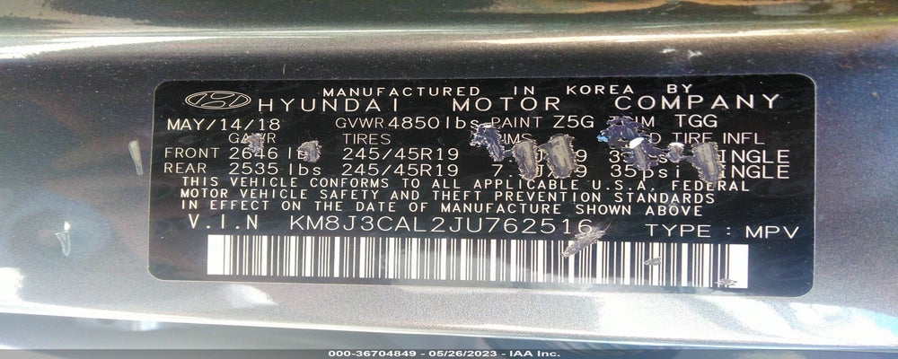 KM8J3CAL2JU762516 2018 HYUNDAI TUCSON photo no. 9