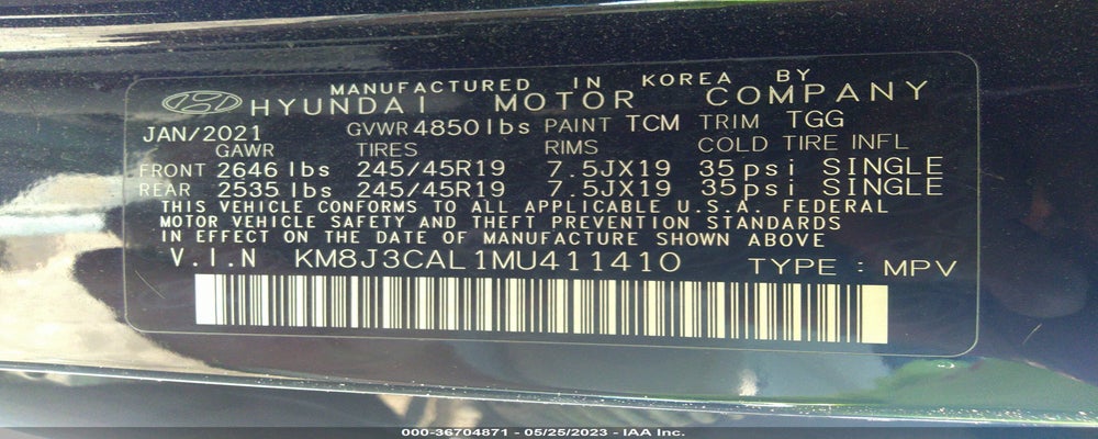 KM8J3CAL1MU411410 2021 HYUNDAI TUCSON photo no. 9