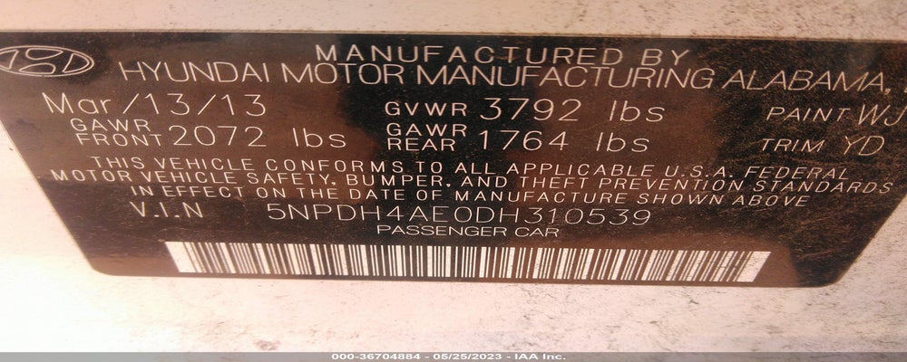 5NPDH4AE0DH310539 2013 HYUNDAI ELANTRA photo no. 9