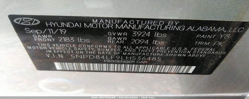 5NPD84LF9LH536485 2020 HYUNDAI ELANTRA photo no. 9