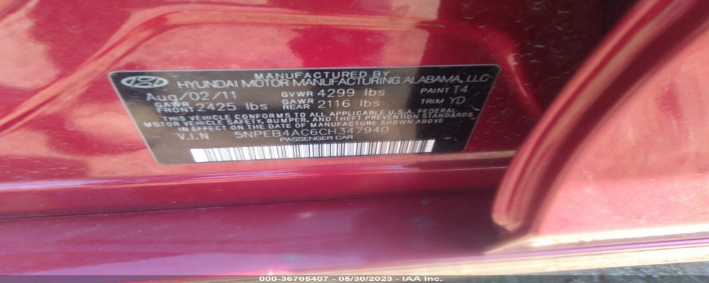 5NPEB4AC6CH347940 2012 HYUNDAI SONATA photo no. 9