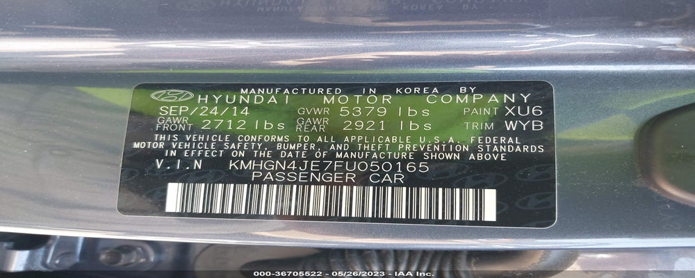 KMHGN4JE7FU050165 2015 HYUNDAI GENESIS photo no. 9
