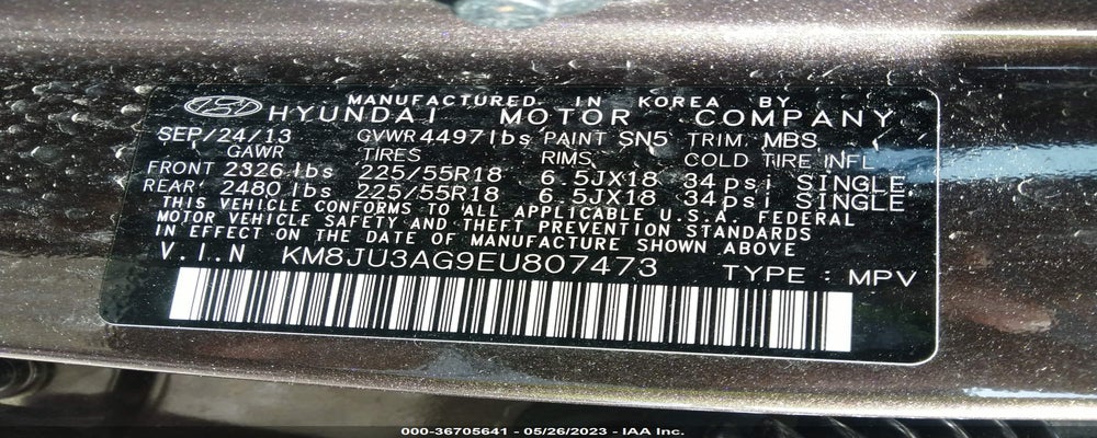 KM8JU3AG9EU807473 2014 HYUNDAI TUCSON photo no. 9