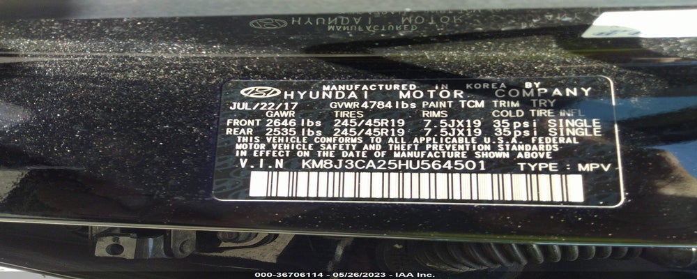 KM8J3CA25HU564501 2017 HYUNDAI TUCSON photo no. 9