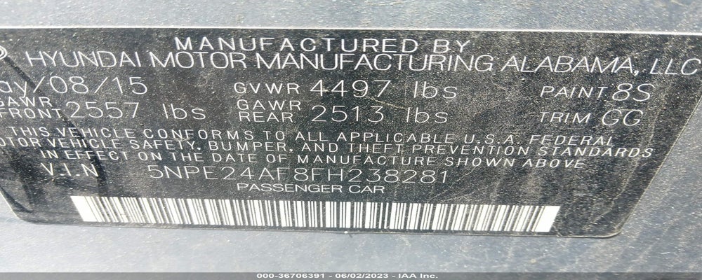 5NPE24AF8FH238281 2015 HYUNDAI SONATA photo no. 9