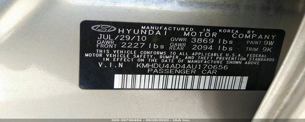 KMHDU4AD4AU170656 2010 HYUNDAI ELANTRA photo no. 9
