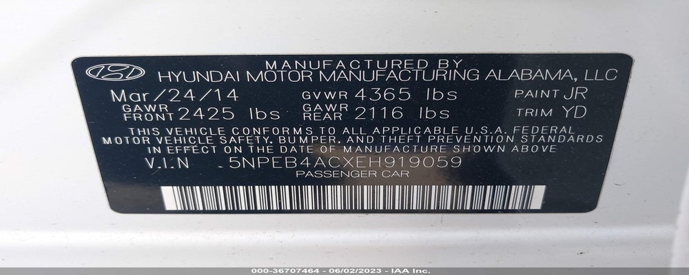 5NPEB4ACXEH919059 2014 HYUNDAI SONATA photo no. 9