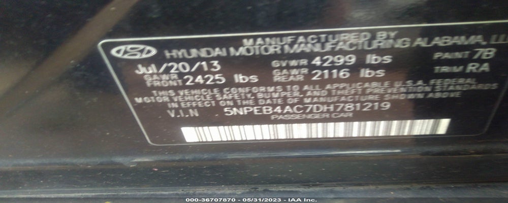 5NPEB4AC7DH781219 2013 HYUNDAI SONATA photo no. 9