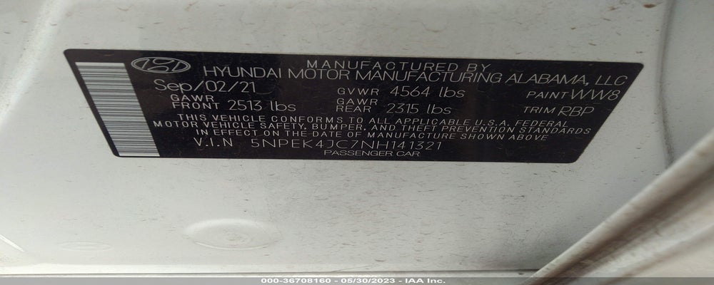 5NPEK4JC7NH141321 2022 HYUNDAI SONATA photo no. 9