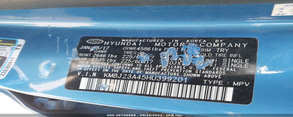 KM8J23A45HU399201 2017 HYUNDAI TUCSON photo no. 9