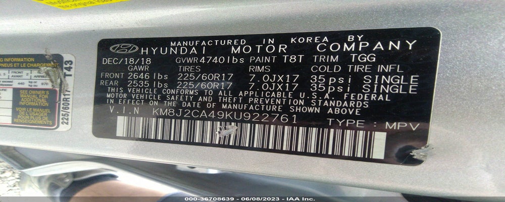 KM8J2CA49KU922761 2019 HYUNDAI TUCSON photo no. 9