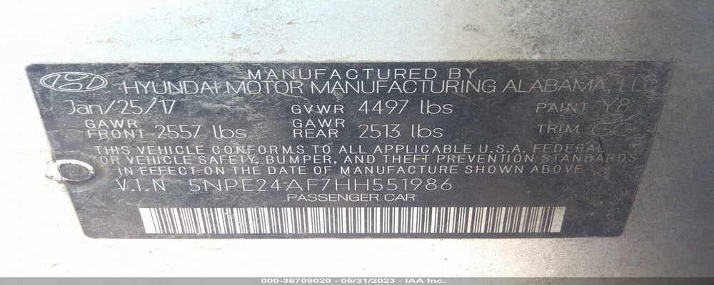 5NPE24AF7HH551986 2017 HYUNDAI SONATA photo no. 9