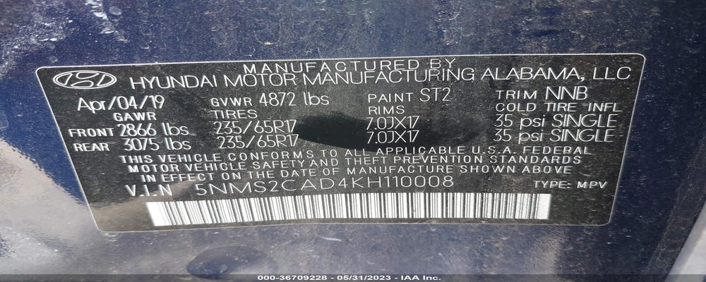 5NMS2CAD4KH110008 2019 HYUNDAI SANTA FE photo no. 9