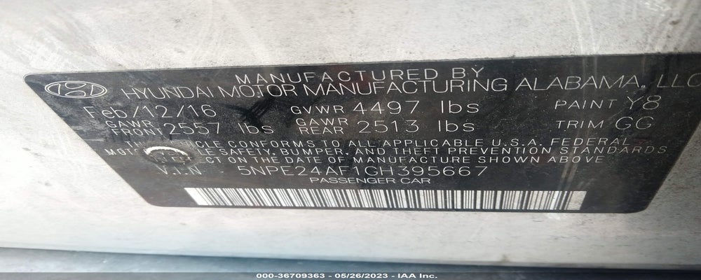 5NPE24AF1GH395667 2016 HYUNDAI SONATA photo no. 9