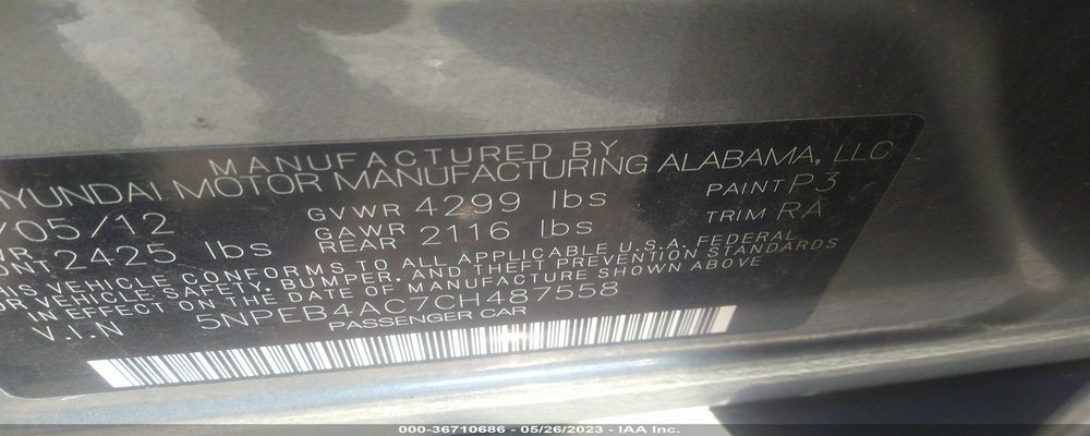 5NPEB4AC7CH487558 2012 HYUNDAI SONATA photo no. 9