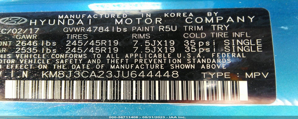 KM8J3CA23JU644448 2018 HYUNDAI TUCSON photo no. 9