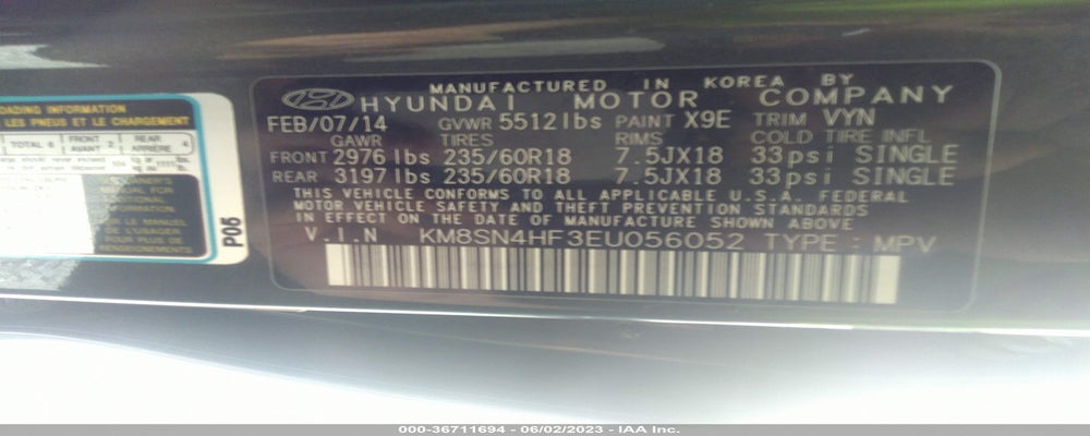 KM8SN4HF3EU056052 2014 HYUNDAI SANTA FE photo no. 9