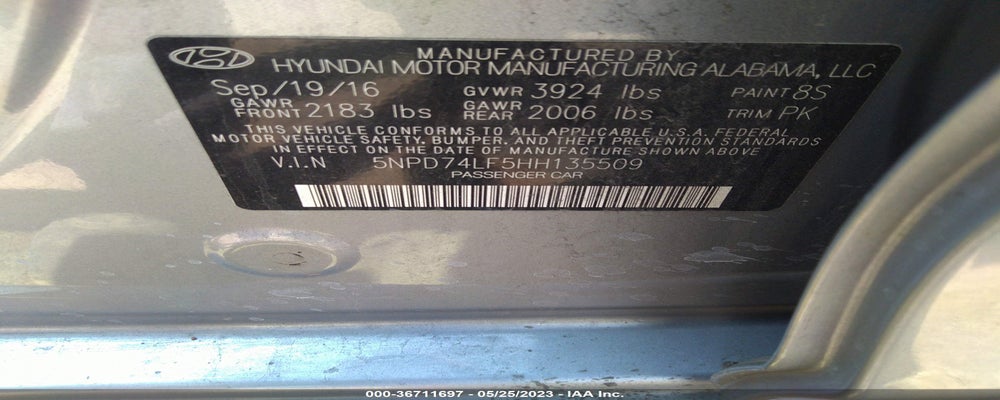 5NPD74LF5HH135509 2017 HYUNDAI ELANTRA photo no. 9