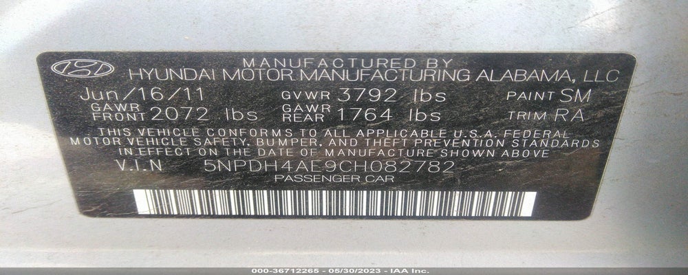5NPDH4AE9CH082782 2012 HYUNDAI ELANTRA photo no. 9