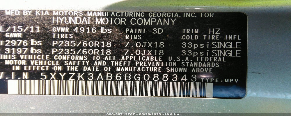 5XYZK3AB6BG088343 2011 HYUNDAI SANTA FE photo no. 9