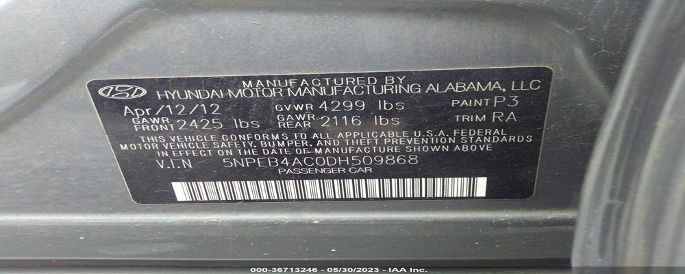 5NPEB4AC0DH509868 2013 HYUNDAI SONATA photo no. 9