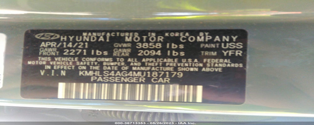 KMHLS4AG4MU187179 2021 HYUNDAI ELANTRA photo no. 9