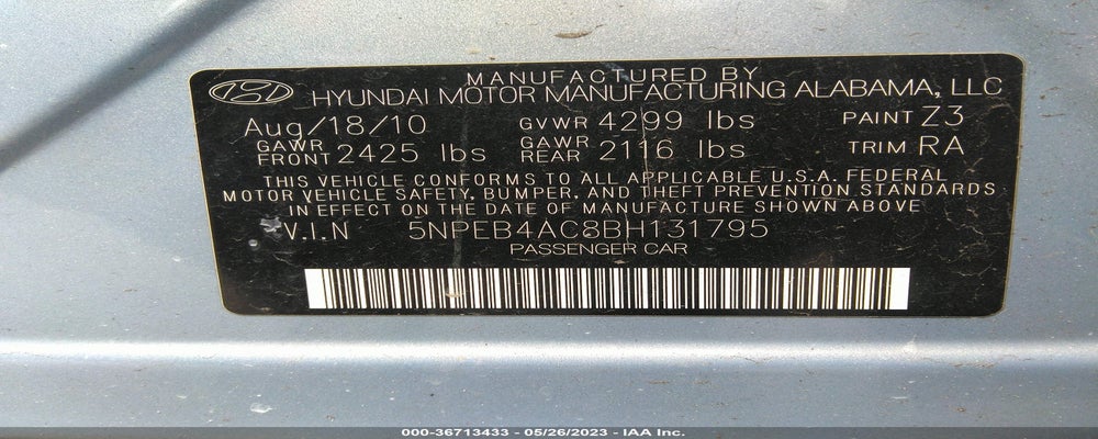 5NPEB4AC8BH131795 2011 HYUNDAI SONATA photo no. 9