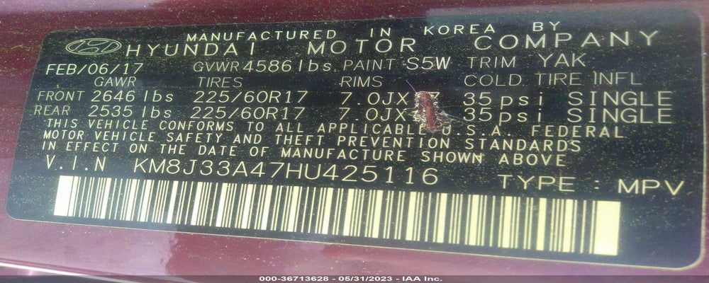 KM8J33A47HU425116 2017 HYUNDAI TUCSON photo no. 9
