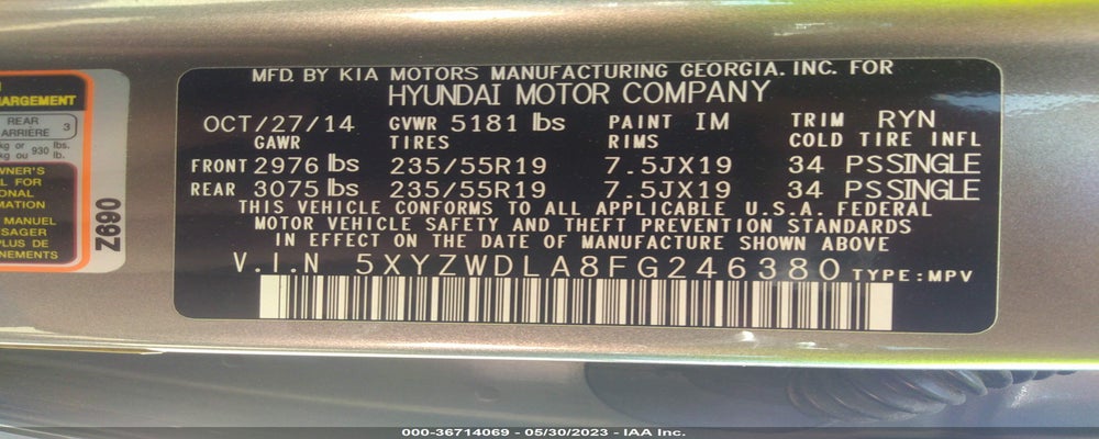 5XYZWDLA8FG246380 2015 HYUNDAI SANTA FE SPORT photo no. 9
