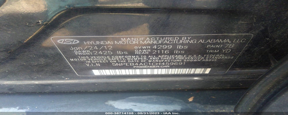 5NPEB4AC1CH459691 2012 HYUNDAI SONATA photo no. 9