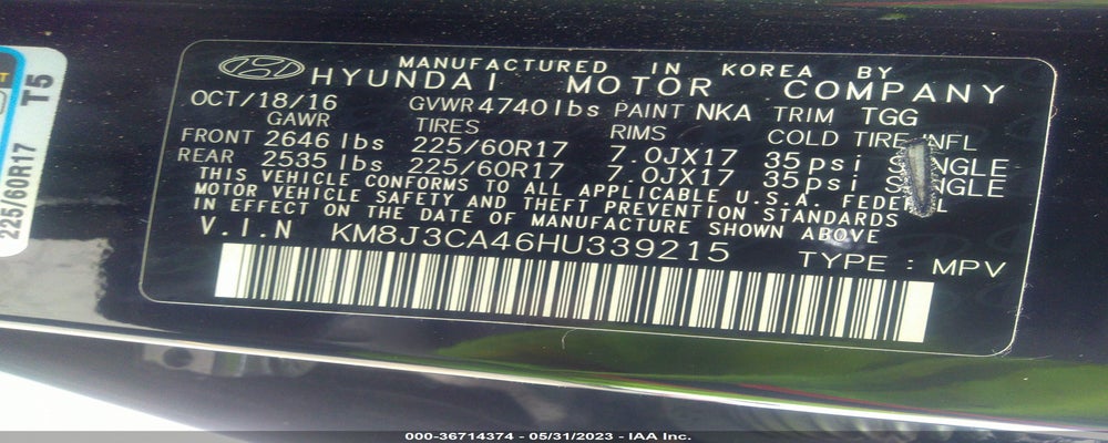 KM8J3CA46HU339215 2017 HYUNDAI TUCSON photo no. 9