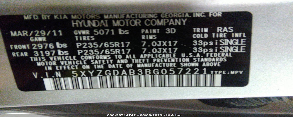 5XYZGDAB3BG057221 2011 HYUNDAI SANTA FE photo no. 9