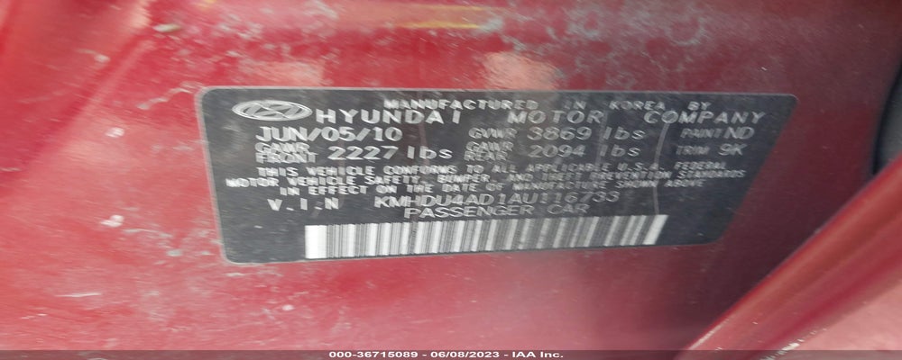 KMHDU4AD1AU116733 2010 HYUNDAI ELANTRA photo no. 9