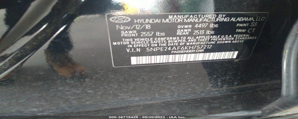 5NPE24AF6KH757212 2019 HYUNDAI SONATA photo no. 9