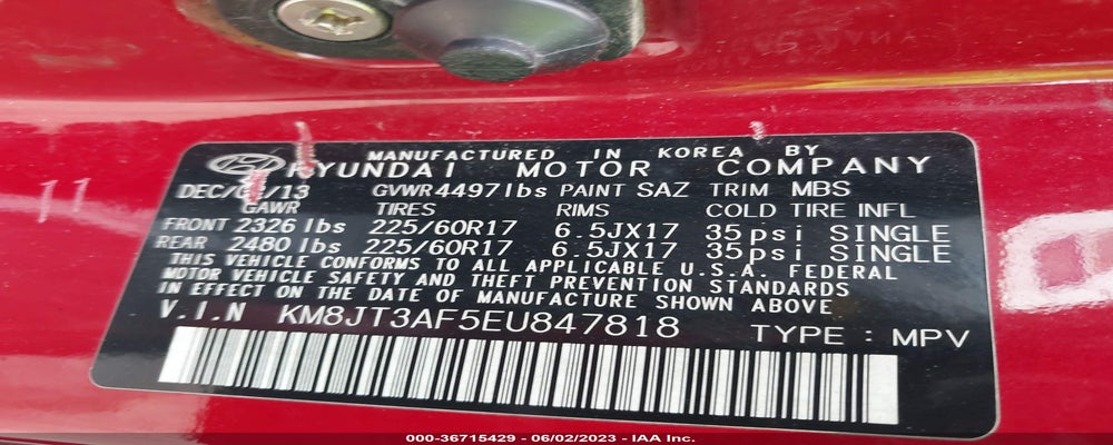 KM8JT3AF5EU847818 2014 HYUNDAI TUCSON photo no. 9