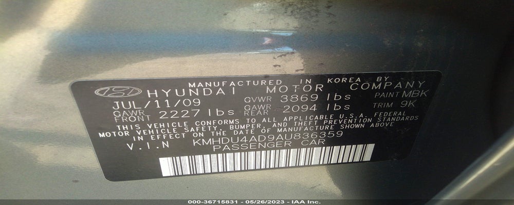 KMHDU4AD9AU836359 2010 HYUNDAI ELANTRA photo no. 9