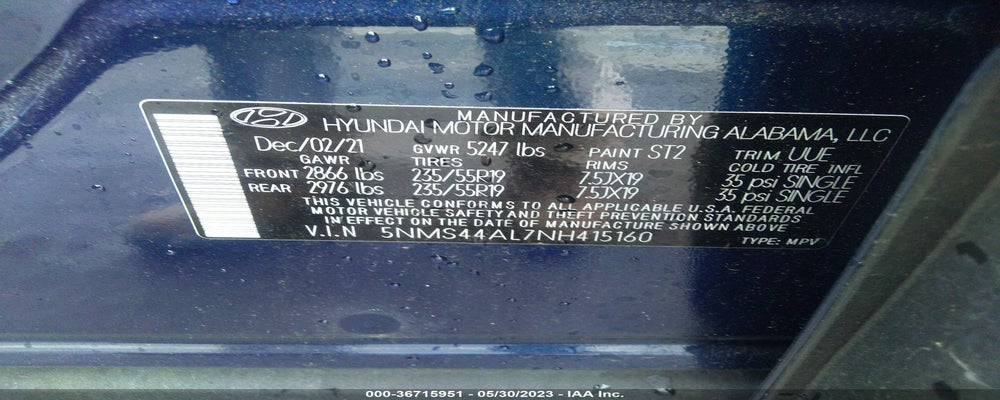 5NMS44AL7NH415160 2022 HYUNDAI SANTA FE photo no. 9