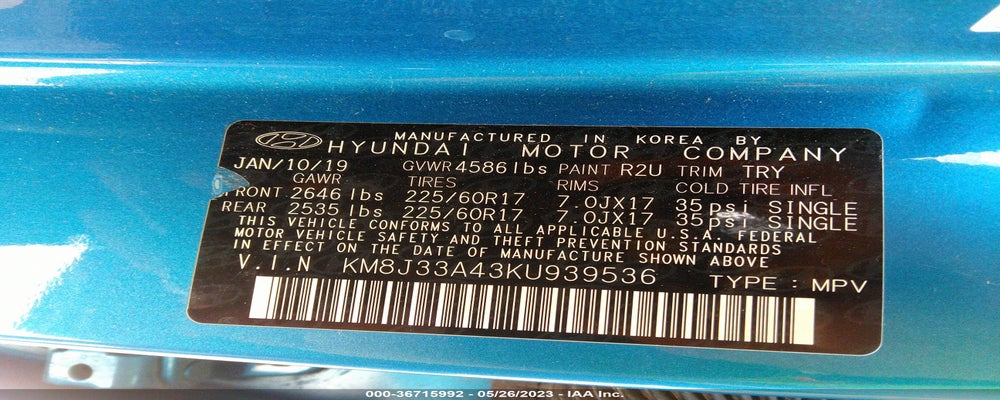 KM8J33A43KU939536 2019 HYUNDAI TUCSON photo no. 9