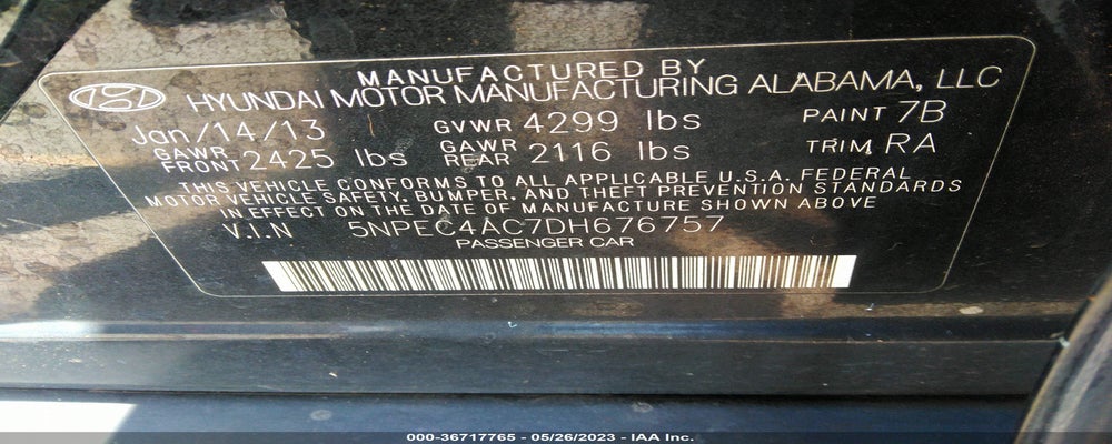 5NPEC4AC7DH676757 2013 HYUNDAI SONATA photo no. 9