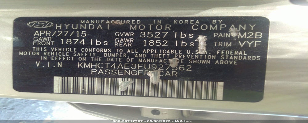 KMHCT4AE3FU927562 2015 HYUNDAI ACCENT photo no. 9