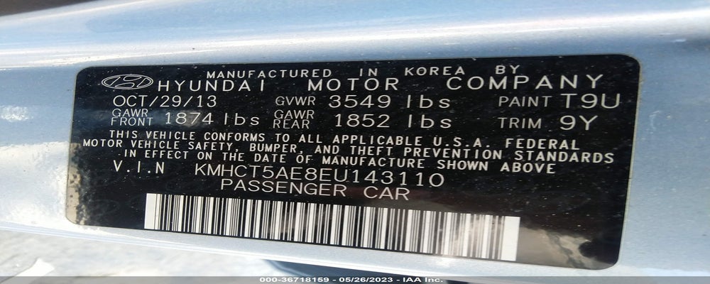 KMHCT5AE8EU143110 2014 HYUNDAI ACCENT photo no. 9