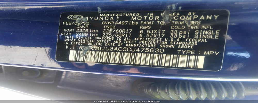 KM8JU3AC0CU475630 2012 HYUNDAI TUCSON photo no. 9
