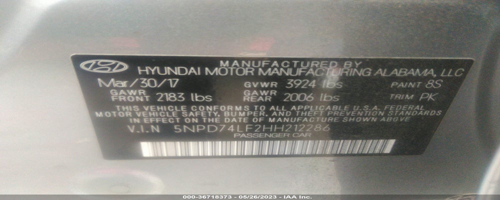 5NPD74LF2HH212286 2017 HYUNDAI ELANTRA photo no. 9